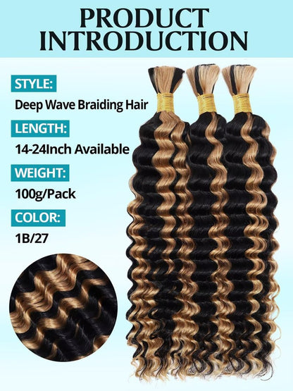 100g 3 Bundles/Pack Burgundy Human Braiding Hair for Boho Braids 14 Inch Curly Boho Hair for Braiding Knotless 12A Deep Wave Bulk Bohemian Color 99J