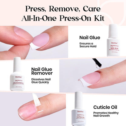 Beetles X Press Plus On Nails Kit - Pink Long Square French Tip Press On Nails | 224Pcs Acrylic Nail 16 Sizes All-in-One Kit with Nail Glue, Remover, Builder Top Coat, Nail Lamp