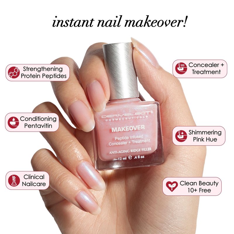 Dermelect Perfectly Polished Nail Rehab Kit – Nail Concealer & Strengthener Duo with Peptides, Squalene & Optic Brighteners for Damaged Nails, Natural Pink Tint, Glossy Finish, 2-Piece Set