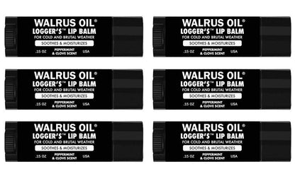 WALRUS OIL - Logger's Lip Balm, 6-Pack, 100% Vegan and Beeswax-Free, Made with Candelilla Wax, Coconut Oil, Jojoba Oil, and Natural Ingredients.