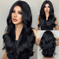 Doremiy Long Black Brown Wavy Hair Wigs for Women Natural Synthetic Curly Wig Heat Resistant Fiber Wigs for Daily Cosplay