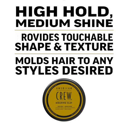 American Crew Men's Hair Molding Clay (OLD VERSION), Like Hair Gel with High Hold with Medium Shine, 3 Oz (Pack of 1)