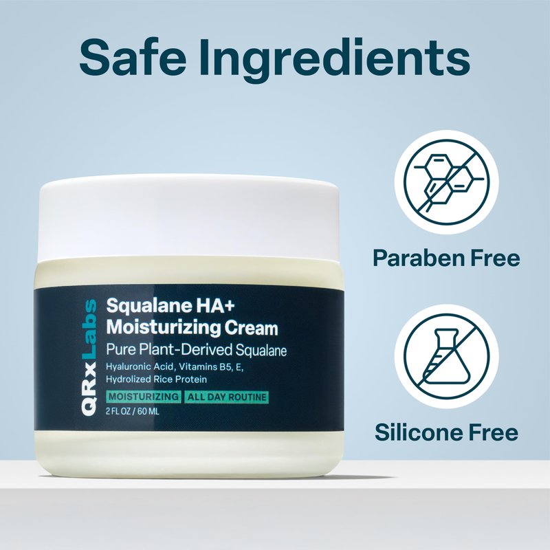 QRxLabs Plant-Based Squalane Face Moisturizer - Hyaluronic Acid Cream for Hydration - Squalane Oil Moisturizer - Anti-Aging Face Cream with Vitamin B5 & Rice Protein - 2 Fl Oz, Pack of 1, Verbena