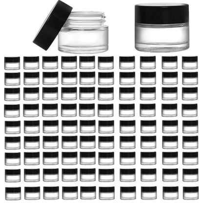 CEZOOWYEX 90 Pack 5ml Glass Lip Balm Containers, Small Empty Cosmetic Sample Jars with Lids, Refillable Clear Airtight Glass Jars for Skincare, Lotion, Cream, Wax, Travelling, Retail Store