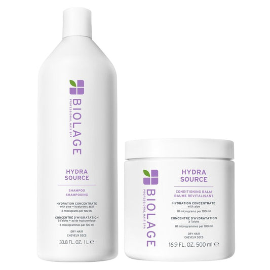 Biolage Hydra Source Shampoo & Conditioning Balm | Hydrates & Moisturizes Dry Hair | Helps Repair Split Ends | For Dry Hair | Salon Shampoo | Weightless, Soft Finish | Vegan | Paraben & Cruelty-Free