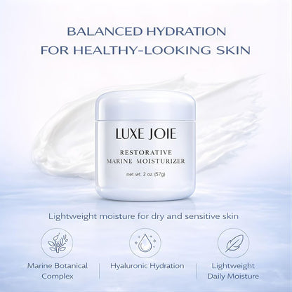 LuxeJoie Hydrating Face Cream for Dry & Sensitive Skin – Lightweight Moisturizer with Hyaluronic Acid, Aloe & Marine Botanicals – Soft Non-Greasy Finish Restorative Marine Moisturizer 2 oz