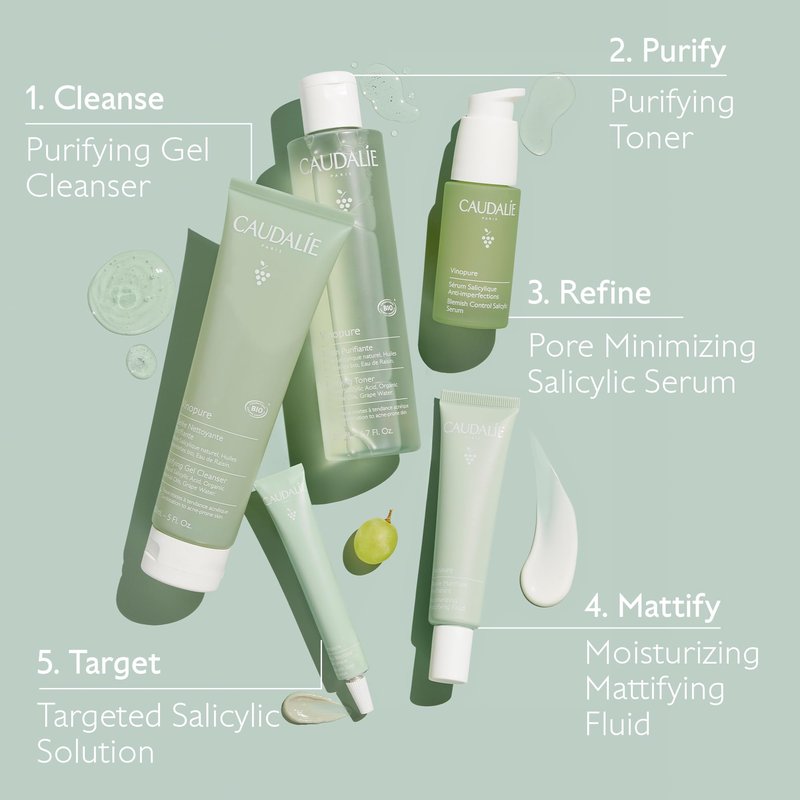 Caudalie Vinopure Natural Salicylic Acid Pore Minimizing Serum with Niacinamide, Skin Perfecting Serum - 30 mL