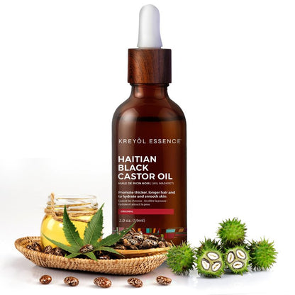 Kreyol Essence - Haitian Black Castor Oil for Skin and Hair, Glass Bottle - Fuller-Looking Hair, Pure, Hexane Free, Cold Pressed, Natural Humectant (Original, 3.4 fl oz)
