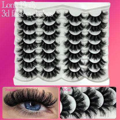 etokdos Mink Lashes Fluffy 20mm Long Dramatic Lashes Pack 25mm Big Lash Strips Volume Faux Mink Thick Eyelashes D Curl False Eyelashes Bulk
