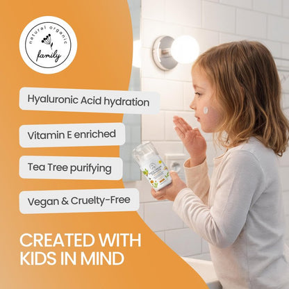 Kids Face Cream - Gentle and Calming Moisturizer Lotion for Sensitive Skin, Natural Hydration and Spot Control with Shea Butter, Tea Tree, Hyaluronic Acid, Vitamin E - Made in UK - Vanilla Scented