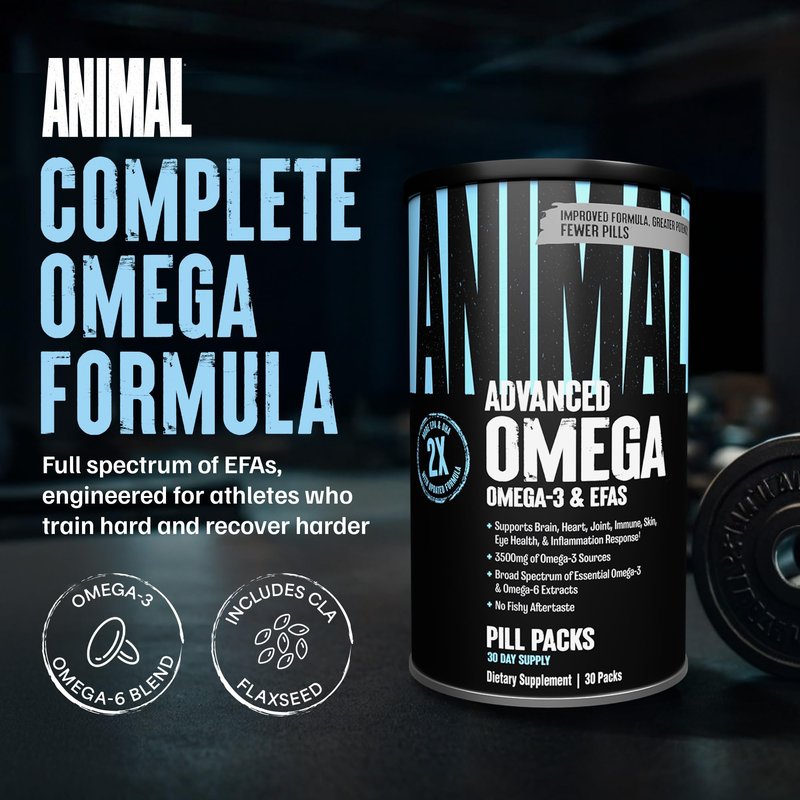 Animal Advanced Omega 3 Fatty Acids - 3500mg EPA DHA Fish Oil Omega 3 Supplement for Women & Men High Potency Blend with CLA GLA ALA for Brain Skin Eye Immune Joint Health 30 Pill Packs
