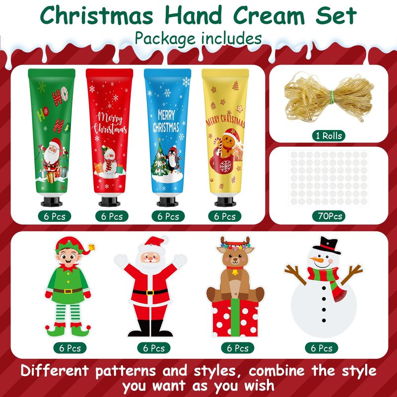 24 Set 48 Pcs Christmas Hand Cream Gift Bulk for Women Coworker Christmas Tree Ornament Hand Lotion Party Favor with Card Ribbon Holiday Decor Stocking Stuffer Gift for Women (Xmas Style)