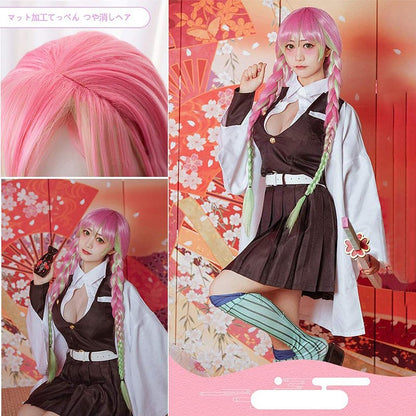 XiongXiongLe Halloween Anime Role Pink Red Green Cosplay Wig Anime Game Cos Role Playing Hair Replacement Wigs with 3 Ponytails for Adult Cos Halloween Christmas Party