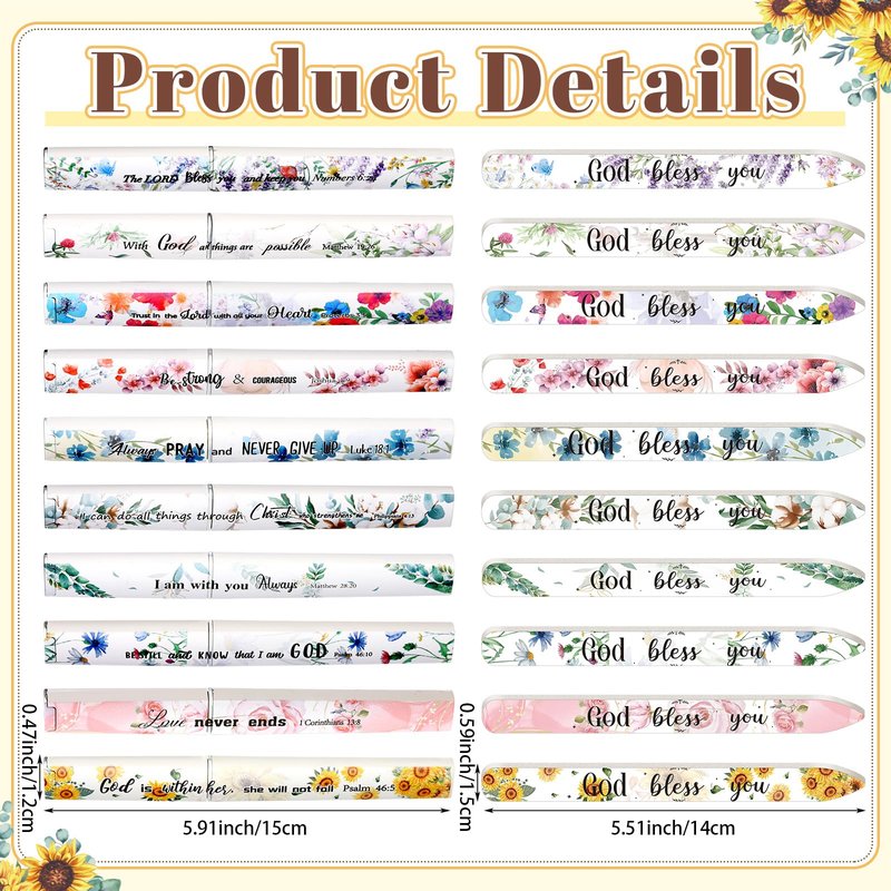 10 Pack Floral Christian Glass Nail File with Scripture for Natural Nails Christian Gifts for Women Bulk Double Sided Bible Verse Glass File Emery Board with Case Religious Church Gift for Women Mom