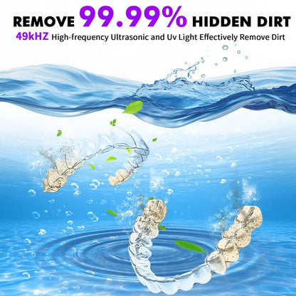 Dental Ultrasonic Retainer Cleaner Machine: Soffiya 49kHz Denture Cleaner with 350ML for Cleaning Dentures, Mouth Guards, Aligner, Braces, Toothbrush Head & Jewelry - UV Cleaner with 4 Digital Timers