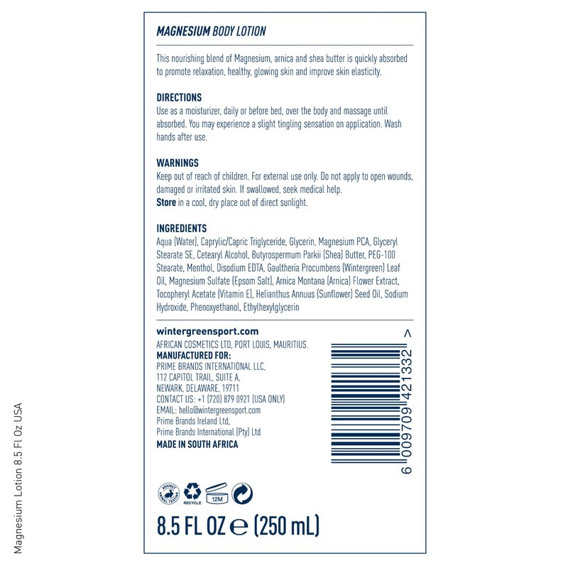 Wintergreen Magnesium Body Lotion with Arnica, Menthol & Wintergreen for Fast Absorbing Relief | Magnesium Lotion for Sore Muscles & Cramps, Supports Recovery & Sleep, Enriched with Shea Butter, 8.5oz