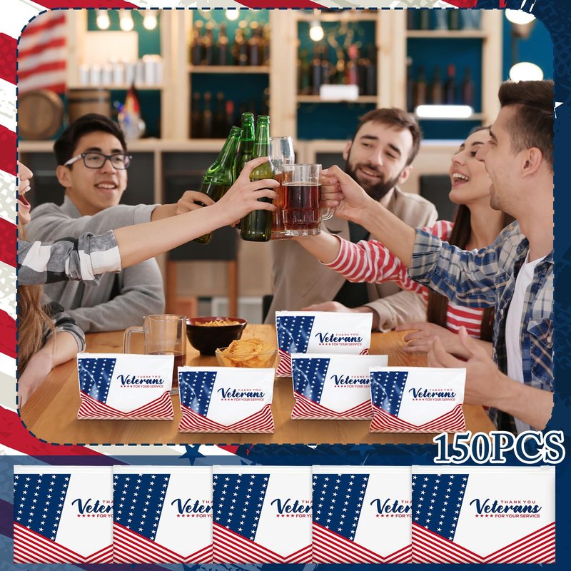 SilTriangle 150 Pcs Memorial Day Patriotic Veterans Thank You Gift Bag Veterans Gift Bulk Red Blue EVA Cosmetic Bag American Flag Thank You for Your Service Patriotic USA Party Favors for Men Soldier