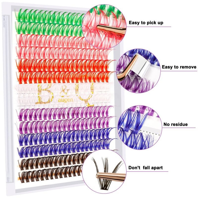 Lash Clusters Colored DIY Eyelash Extensions 280 Clusters Lashes 40D-D-13mm LASH 7 Color Mix Volume Eyelash Clusters Wispy Individual Lashes Cluster DIY at Home(7MIX,40D-D-13mm)