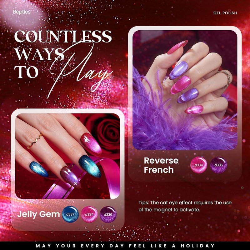 Beetles Cat Eye Gel Nail Polish Set - 20 Colors Gemstone Party Gel Polish Set Pink Blue Red Purple Glitter with Magnet Pen Base Top Coat DIY Salon Manicure Soak Off UV LED Spring Gifts for Women