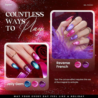 Beetles Cat Eye Gel Nail Polish Set - 20 Colors Gemstone Party Gel Polish Set Pink Blue Red Purple Glitter with Magnet Pen Base Top Coat DIY Salon Manicure Soak Off UV LED Spring Gifts for Women
