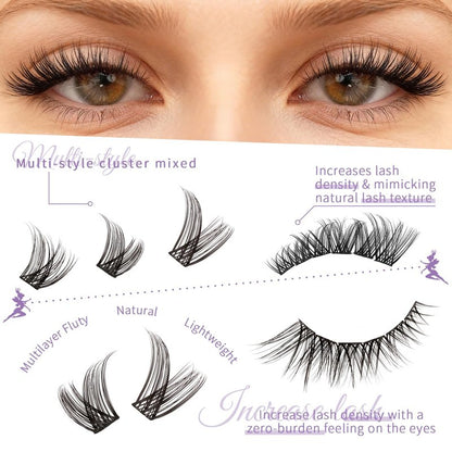 AnyFairy Lash Clusters Kit 8-18mm DIY Lash Extension Kit Wispy Lash Clusters Individual Lashes Kit with Lash Bond and Seal, Lash Tweezers for Self Use,Beginner-Friendly(sylph） (sylph 709)