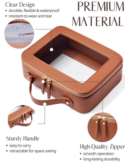 Popvibe Clear Makeup Bag Toiletry Case Travel Transparent Cosmetic Bag with Zipper, Portable Make Up Organizer Traveling Compact Car Bag for Essentials