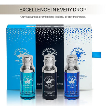 Beverly Hills Polo Club MENS 3PC SLIDER - BLUE VARIANT - CONTAINS BLUE/SEXY/ACTIVE 1OZ EDTs