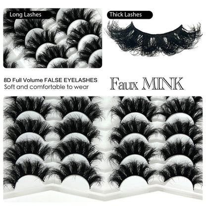 etokdos Mink Lashes Fluffy 20mm Long Dramatic Lashes Pack 25mm Big Lash Strips Volume Faux Mink Thick Eyelashes D Curl False Eyelashes Bulk