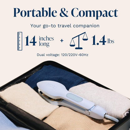 Nori Press Travel Steam Iron - Handheld Iron With Optional Steam Feature - No Ironing Board Required - Easy to Use w/ 6 Fabric Settings - Removes Wrinkles - User Manual Included -Blue