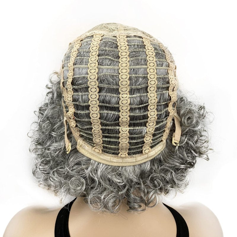 Onemliy Grey Wigs for Women Short Curly Asymmetrical Synthetic Fiber Ombre Silver Gray Wig for Halloween Cosplay Costume Party