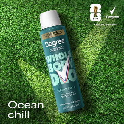 Degree Men Whole Body Deodorant Spray Ocean Chill Scent, Aluminum Free 72H Odor Protection 2.9 FO